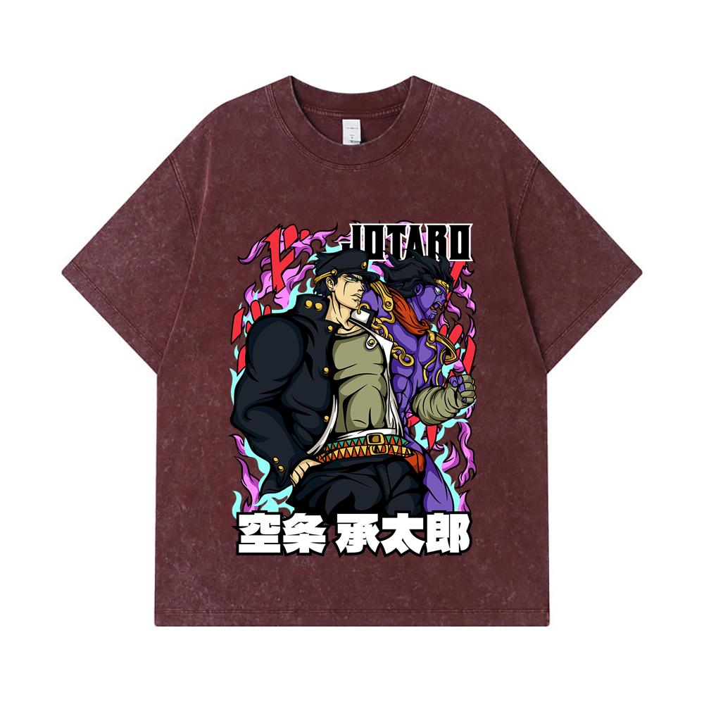 275 GSM Washed T-shirts 100% Cotton Jojo_s Bizzare V2 Jotaro Print Unisex Heavy Cotton T Shirt