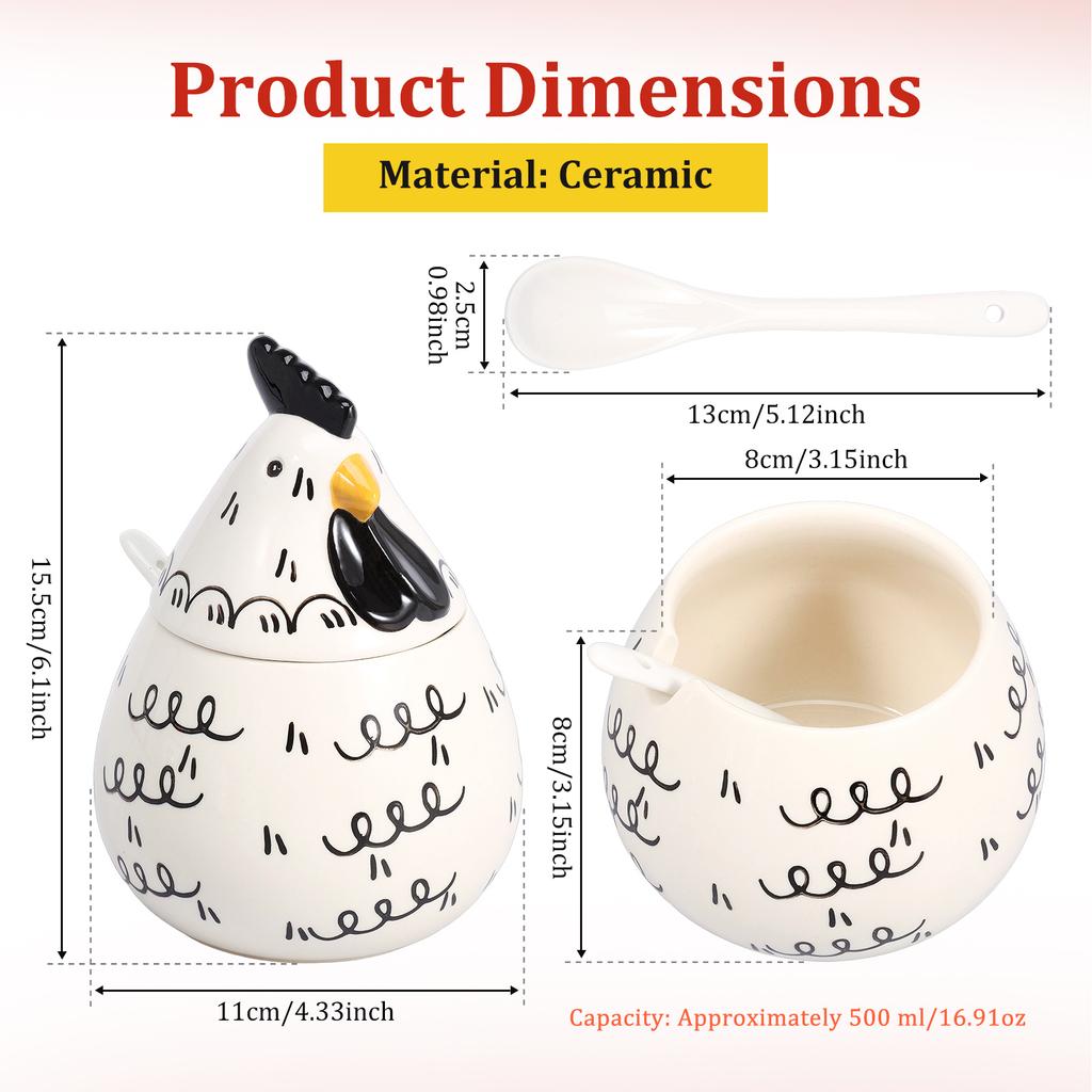 17Oz Creative Rooster Ceramic Spice Jars Household Chicken Shape Ceramic Kitchen Canisters Moisture-Proof with Lid Kitchen Tool