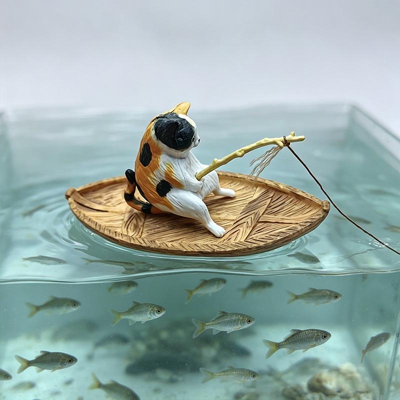 1Pcs High Quality Resin Durable Fish Tank Decor Marine Theme Creative Cat Fishing Boat Aquarium Ornament