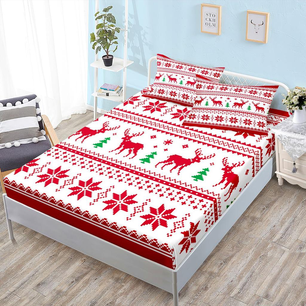 Sheet Three-Piece Bedspread Pillowcase Christmas Mattress Protective Cover