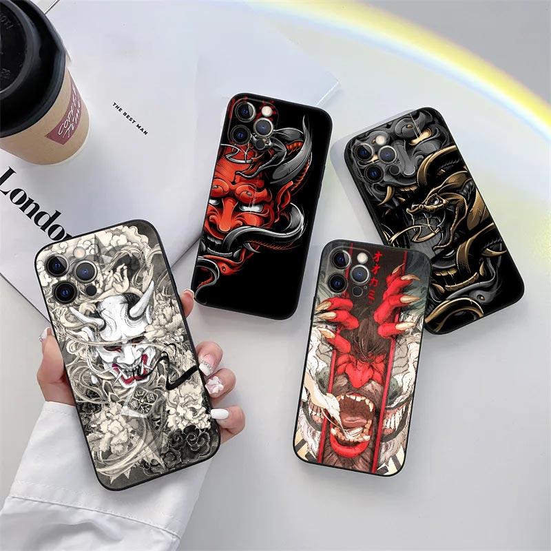 Samurai Hannya Mask Tattoo Phone Case for iPhone 11 15 Pro Max Case Coque 14 Plus 13 Pro 12 11 X S XR 7 8 SE 2020 TPU Soft Cover