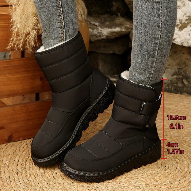 Fashion New fabric mid-calf snow boots, women's high-top waterproof cotton shoes, casual short-calf fleece large-sized cotton boots