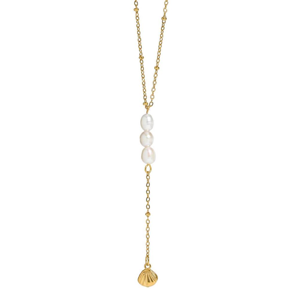 Elegant Y-Shaped Ocean Element Titanium Necklace, 18K Gold Plated, Fashionable Vacation Style for Women