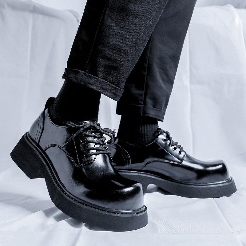 

men casual business wedding formal dress original leather shoes black trendy platform shoe gentleman big toe footwear zapatos 270 чёрный