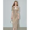Demana Contrast V-Neck Air Layer A-Line Midi Dress