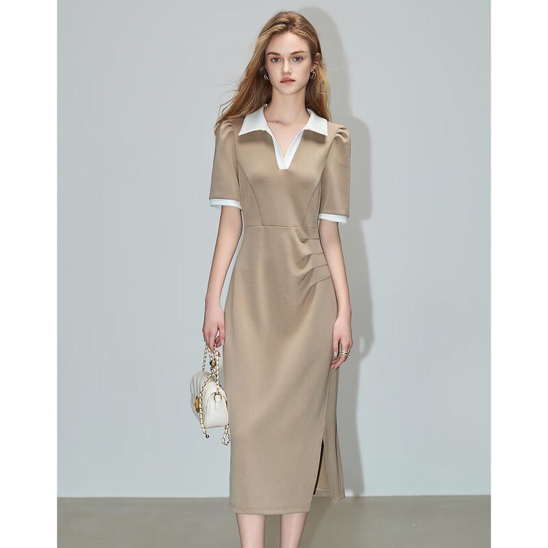 Demana Contrast V-Neck Air Layer A-Line Midi Dress