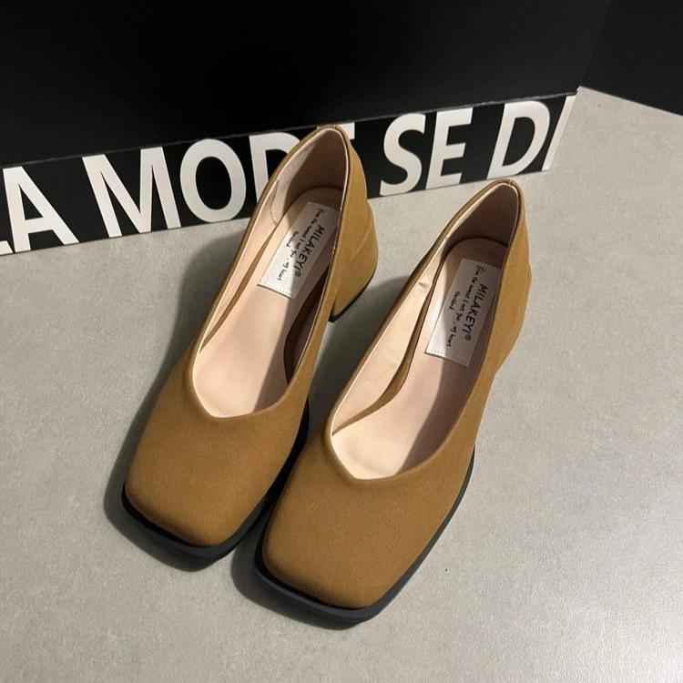 Fashion Hot Selling 2025 Spring Summer New Style Korean Versatile Mary Jane Single Shoes Large Heel Vintage Shoes Flat Bottom Bean Shoes