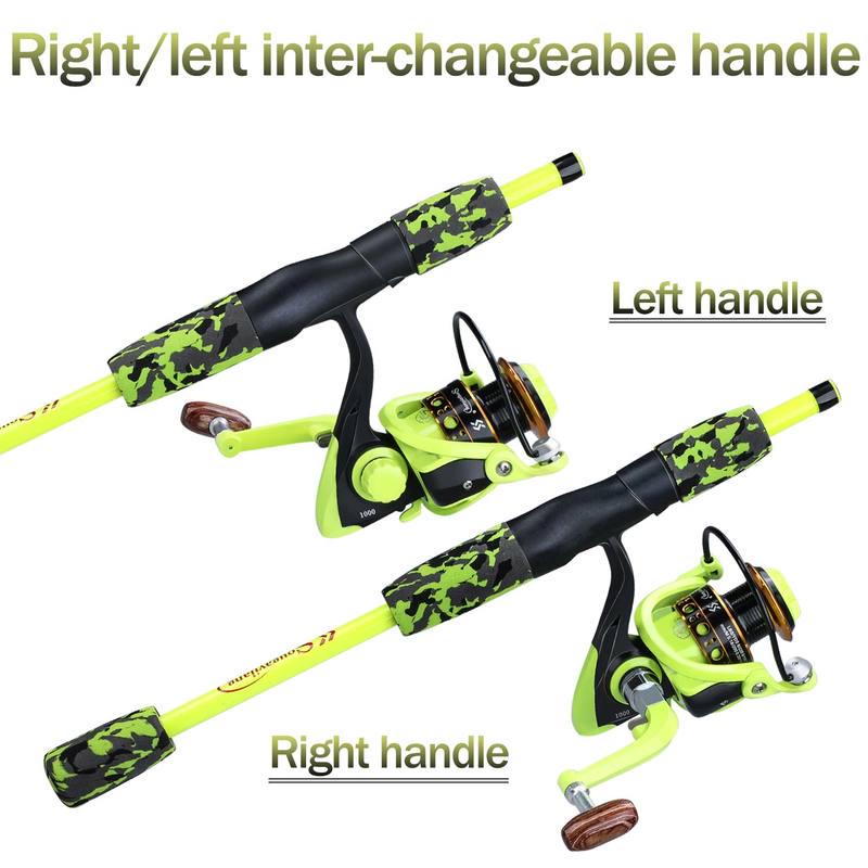 Caña de pescar giratoria/fundida de 5 secciones con carrete giratorio, aparejos de pesca portátiles de viaje, aparejos de pesca con mango de Eva de peso ultraligero