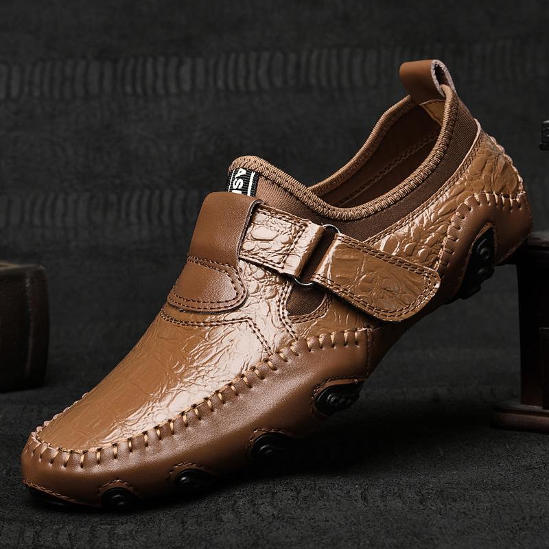 Spring New Handsewn Leather Crocodile Pattern Bean Shoes Octopus Shoes Fashionable Outdoor Lightweight Sports and Casual Shoes
