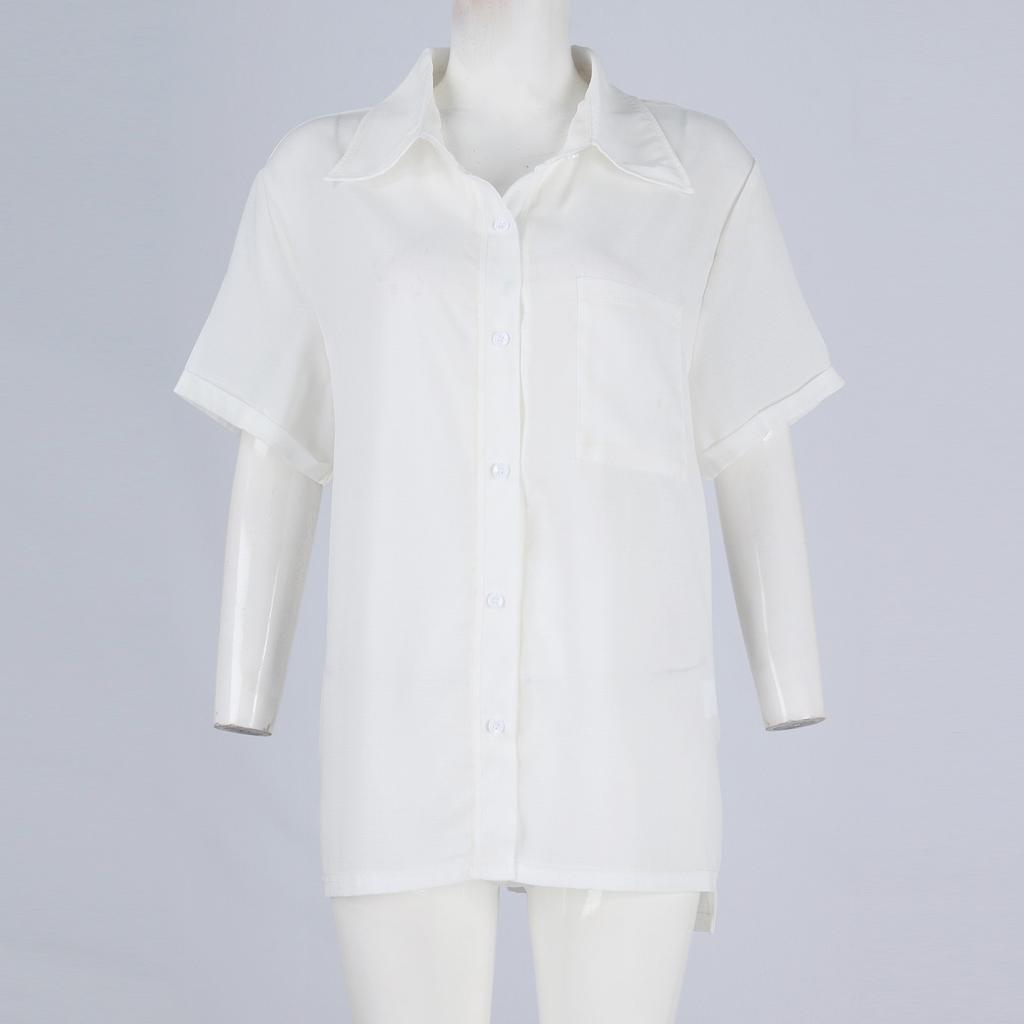 Damenmode, lockeres, lässiges Kurzarm-Revers-Button-Down-Shirt, bedrucktes T-Shirt-Oberteil
