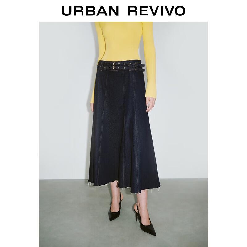 

UR Women s Retro Washed Double Belt Denim Skirt XXS