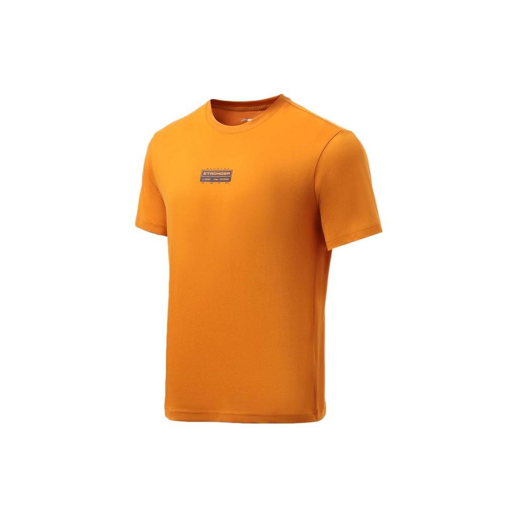 Li Ning Fitness Series Back Letter Pattern Printed Quick-Dry Breathable Running Short Sleeve T-Shirt Men Tops Fiery-Sand-Yellow ATSR243-4