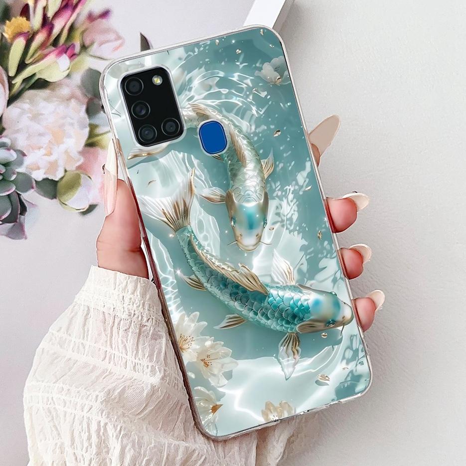 For Samsung Galaxy A21S Case SM-A217F Cute Lucky Koi Painted Cover Soft Slim Phone Case For Samsung A21s A217F Back Cover Bumper