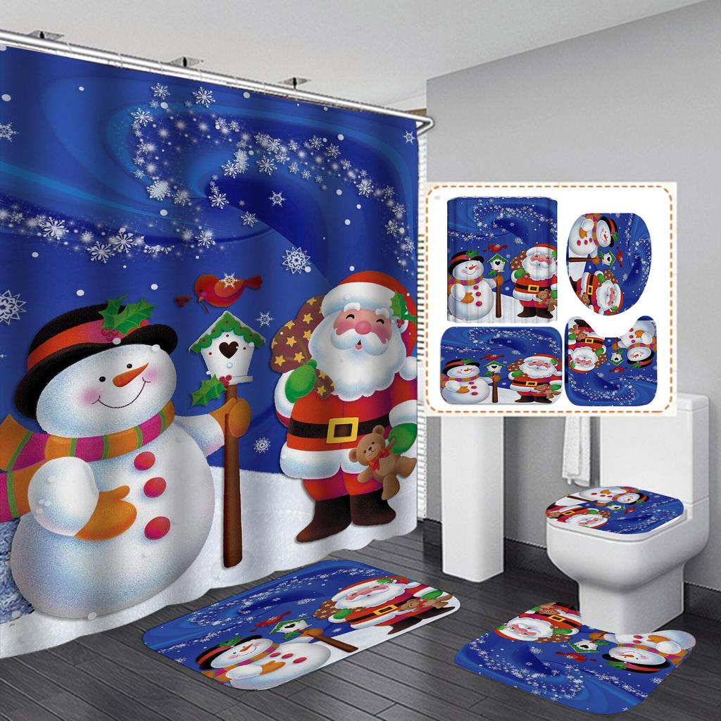 Marry Christmas Shower Curtain Red Santa Claus Printed Waterproof Polyester Bath Curtain For New Year Christmas Bathroom Decor