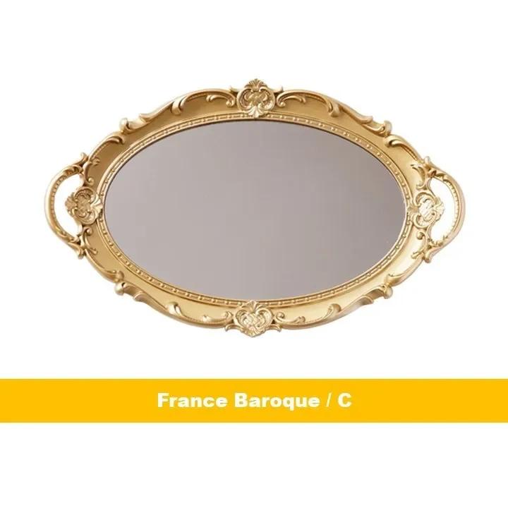 Tavă Rotativă Decorativă Europeană pentru Depozitarea Farfuriilor, Farfurie Ovală, Afișaj pentru Bijuterii, Tavă Rotativă pentru Bomboane, Tavă Decorativă cu Oglindă, Oglindă Decorativă pentru Machiaj