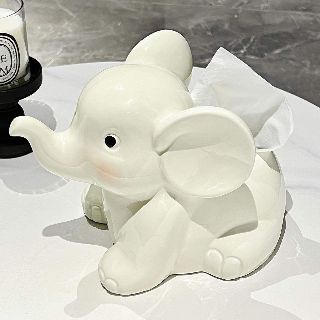 Black White Ceramic Tissue Box Elephant Paper Box Kitchen Dining Table Napkin Box Living Room Coffee Table Decoration Ornaments
