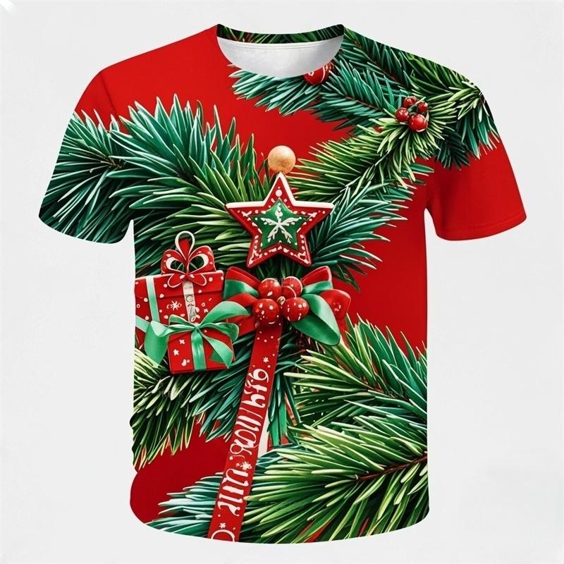 Children's T-shirt Santa Claus Christmas 3D print Short Sleeve T-Shirt for Boys Girls 2-10Y Kids Clothes for Holiday Celebration
