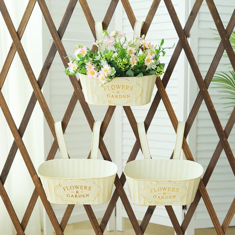 Metal Hanging Flower Pots for Railing Fence Planter Box with Detachable Hooks Drainage Holes for Outdoor Plant Balcony