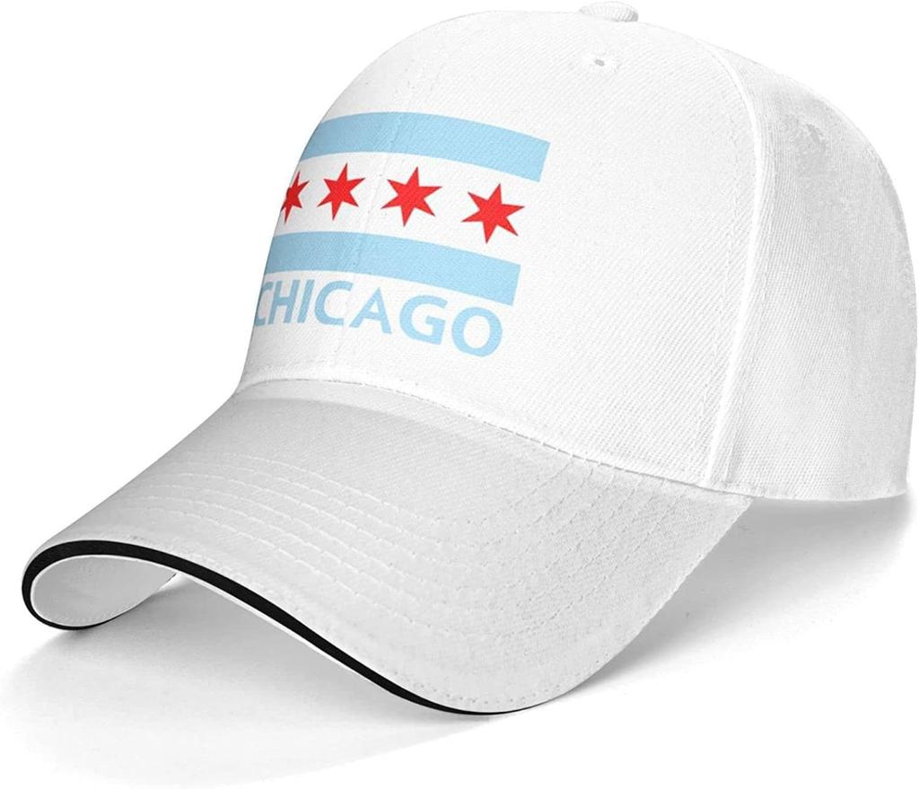 Chicago City Flag Sandwich Hat Baseball Cap Casquette Fit Men And Women Dad Caps White Unisex Adjustable