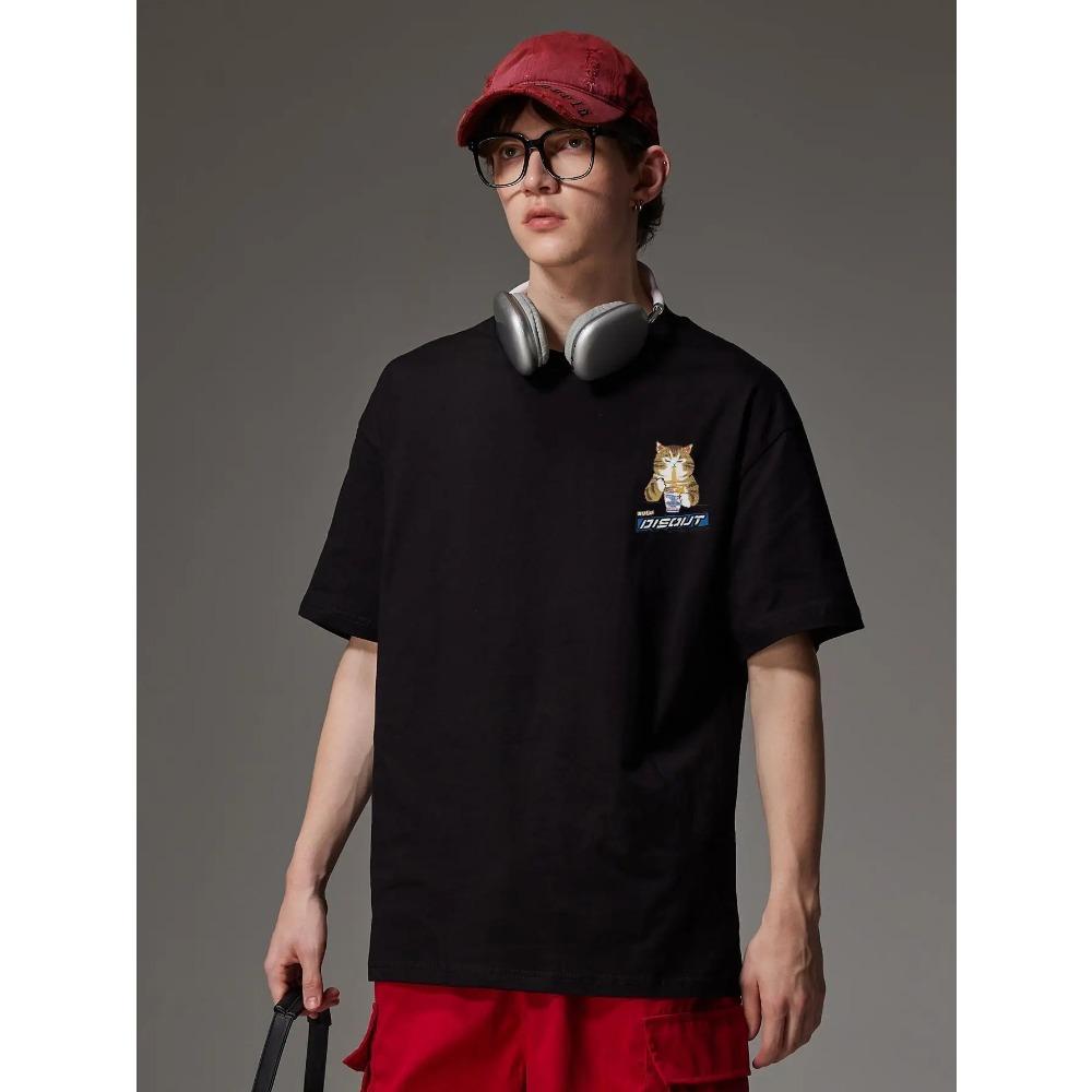 Harajuku Cat Cartoon Graphic Men Tshirt Casual Baggy Short Sleeve T-shirt Japanese Style Oversized T Shirt Y2k Men's Clothing