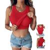 Women S Round Neck Solid Color Tank Top With Built In Bra For Summer