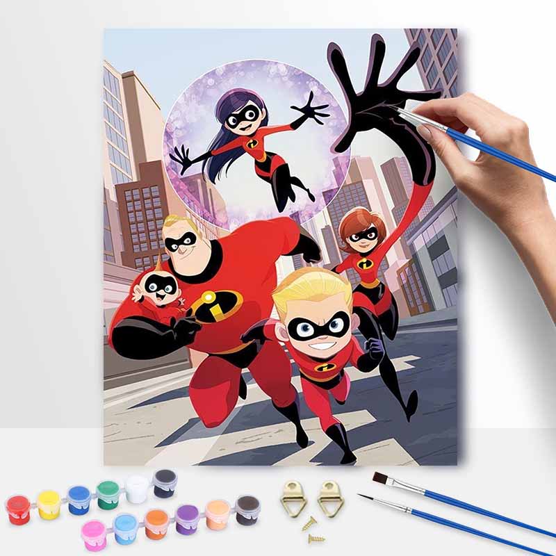 Disney oil painting The Incredibles painting art handmade diy painting home decoration gift 20x30cm