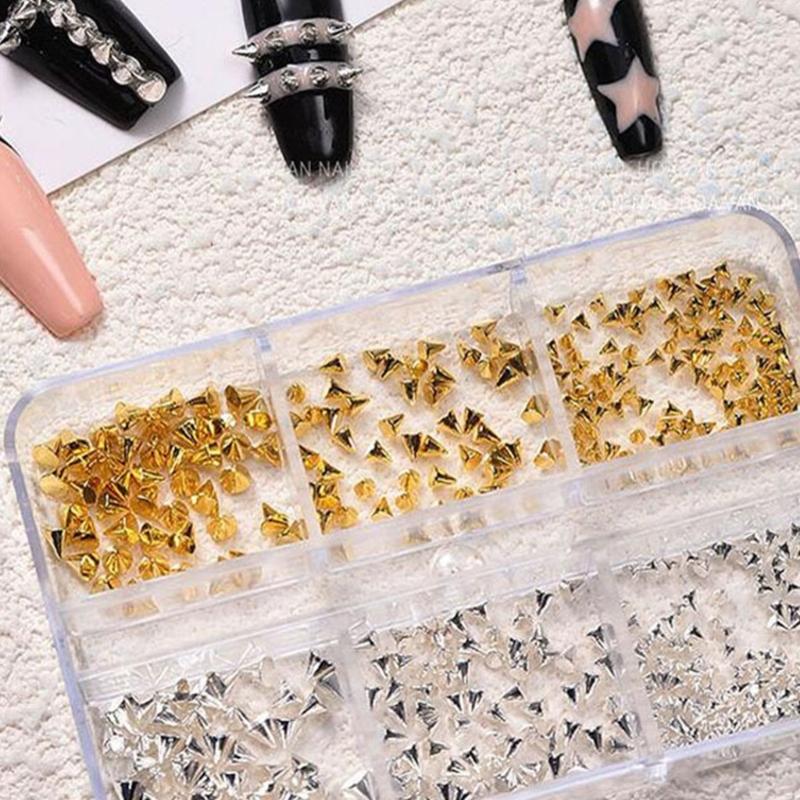 Pack Of 6 Unique Style Metal Nail Art Studs Assorted Shapes Bold Gothic Decorations For DIY Manicure Designs