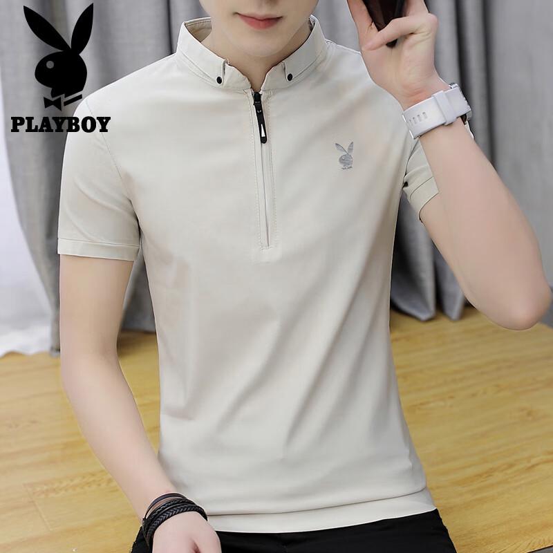 PLAYBOY Men's Ice Silk Stand Collar Polo Shirt