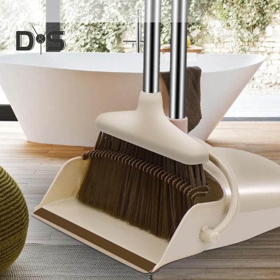 2Pcs/Set Long Handle Broom Dustpan Set Self-Cleaning Indoor Broom Floor Cleaning Soft Bristle Broom Dustpan Set