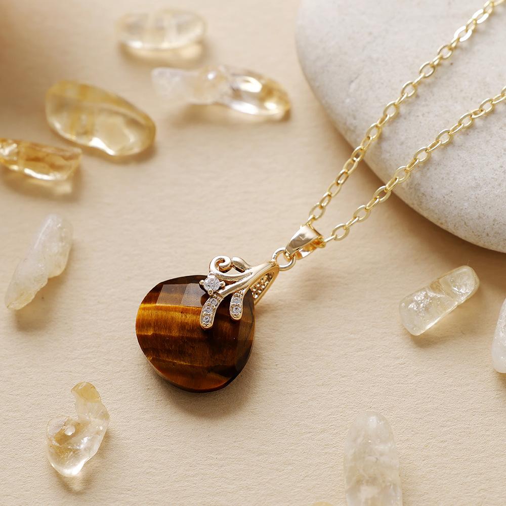 High Quality Fashion Light Luxury Simple Natural Crystal Water Drop Zircon Pendant Real Gold Electroplated Collarbone Necklace Jewelry Gifts