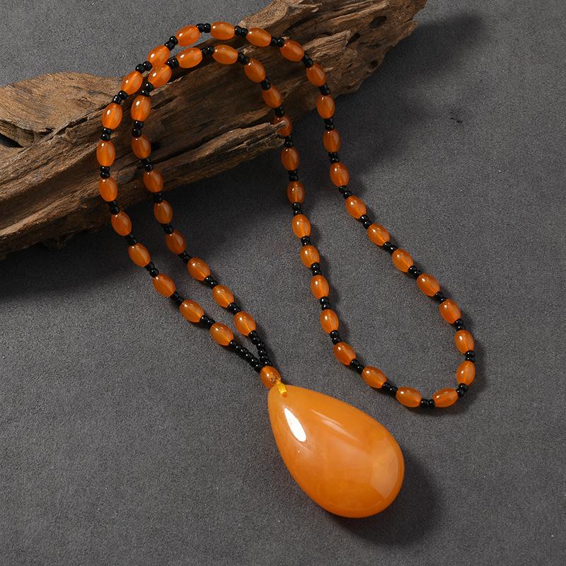 Beeswax Necklace Water Drop Safety Buckle Gourd Pendant Chicken Oil Yellow Amber Men's and Women's Long Sweater Chain Pendant