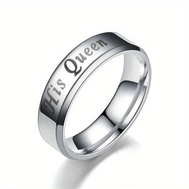 1Pc Fashionable and Simple "herking His Queen" Queen Titanium Steel Ring