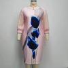 6XL African Plus Size Women's Three-Quarter Sleeve Round Neck Print Dress