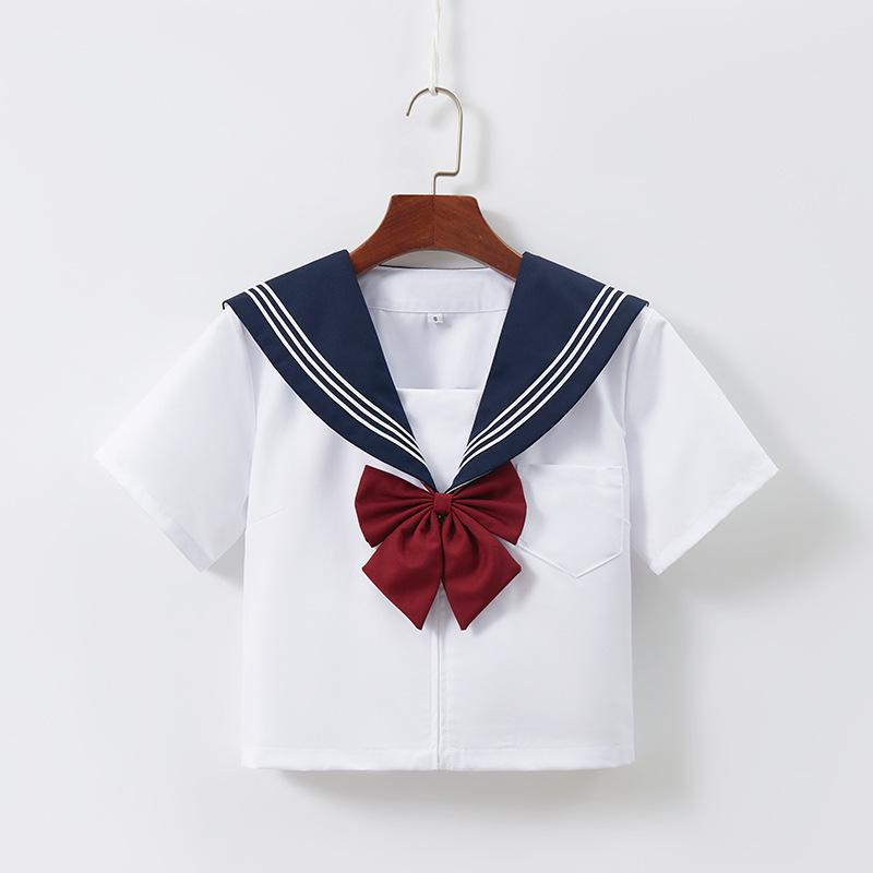 Navy Collar White Japanese School-Style Sailor Suit JK Uniform Skirt Set