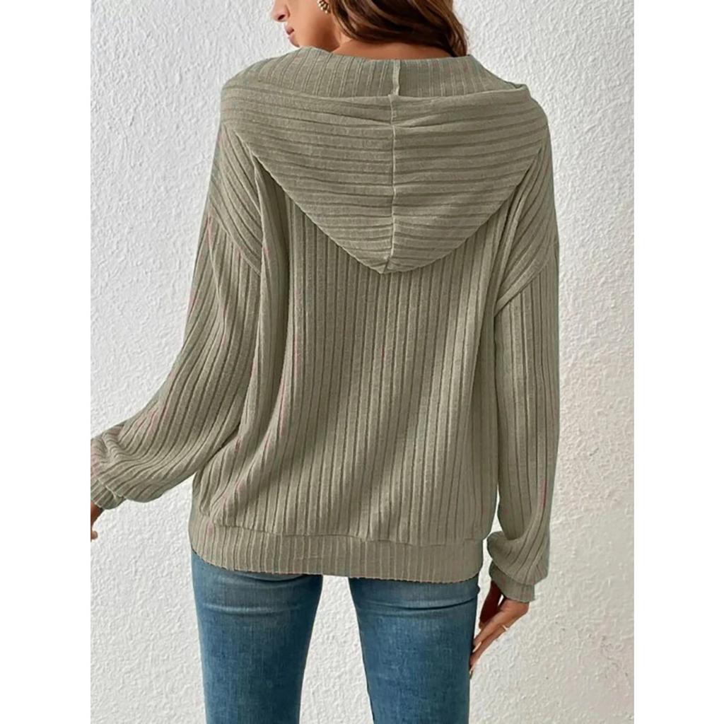 European and American Autumn Winter New Knitwear Hooded Pit Striped Kangaroo Pocket Long Sleeved Sweater