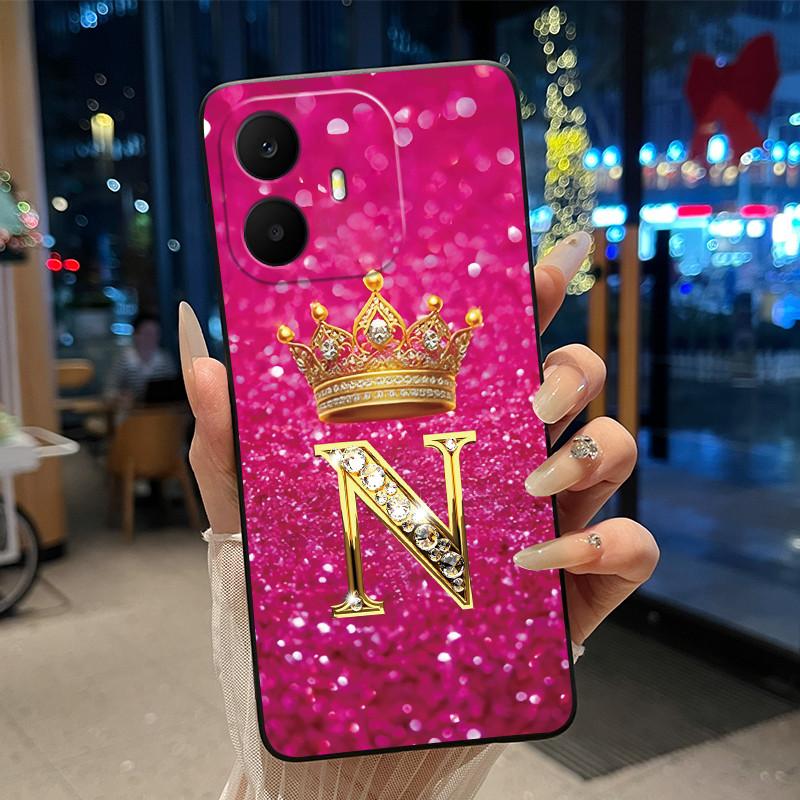 Couple Case For TCL K70 4G/K70 Power 4G Bumper Black Silicone Shockproof Soft Casing Beautiful Trendy Crown Letter Pattern Cover