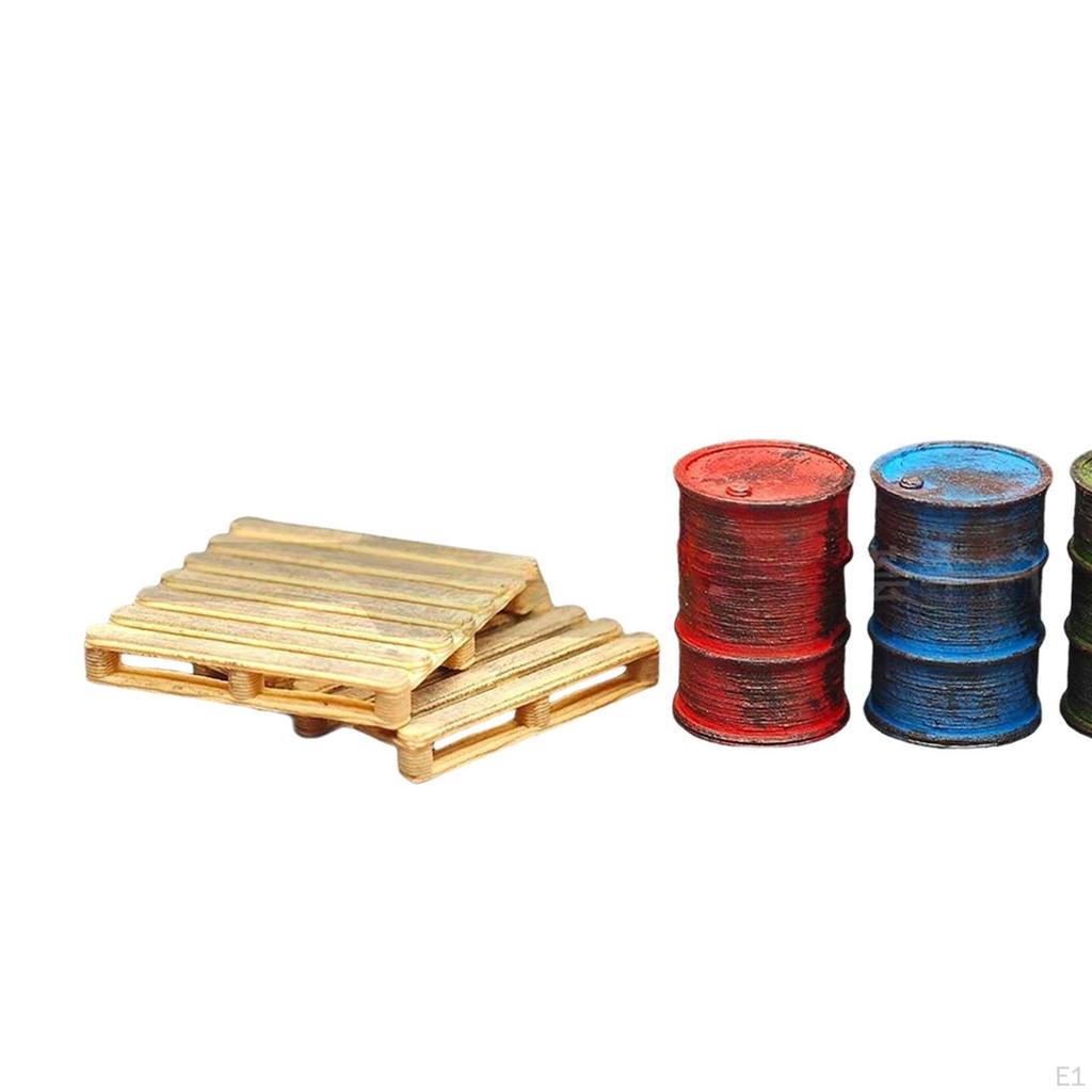 3Pcs 1:64 Garage Oil Tank Barrel Model Authentic Miniature Sculpture Hand Painting for Parking Lots