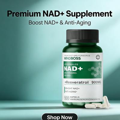 Rajeunissement Cellulaire Ultime: Complexe NAD+ Windboss (NR Liposomal 900mg, NMN, Trans-Resvératrol, Quercétine) pour l'Énergie & la Concentration