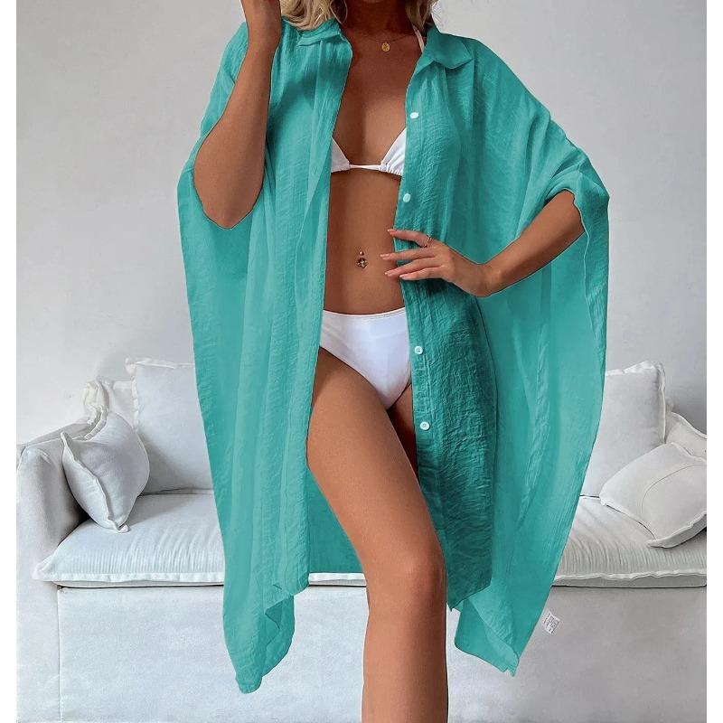 Letní volný kardigan ochrana proti slunci sarong žena bikini zakrytí plavky jednobarevné plážové oblečení zakrytí plavky dámské kimono šaty