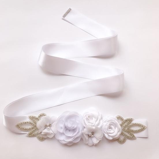Rose Flower Faux Pearl Rhinestone Women Bride Dress Belt Girdle Waist Band Decor