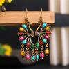 Ethnic Vintage Peacock Earrings for Women Creative Rhinestone Acrylic Antique Gold Color Animal Earring Party Vacation Jewelry