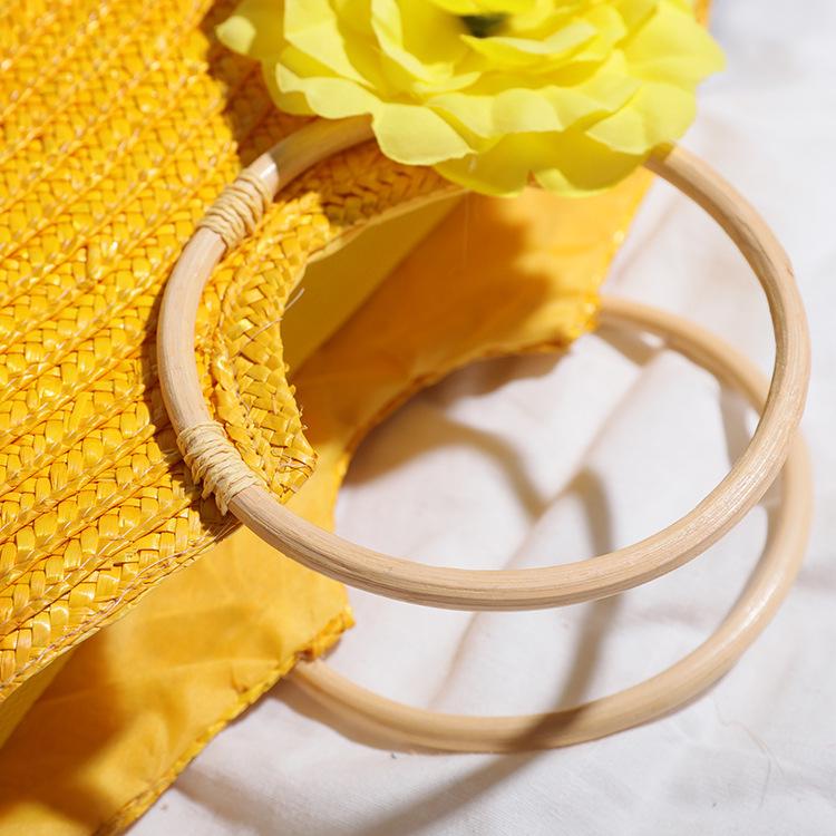2025 Wheat Straw Braided Handbag with Wooden Handle - Women's Pastoral Ins Mori Girl Style