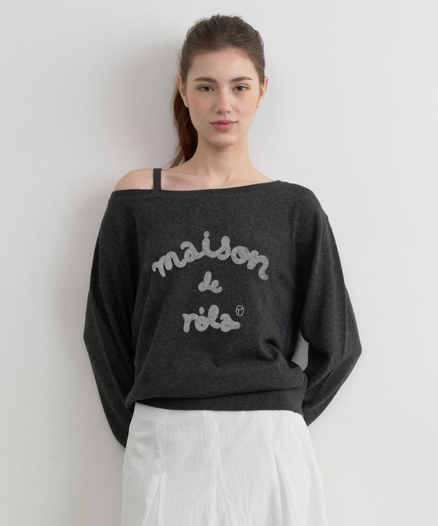 ROLAROLA Maison De Rola Embroidery Off Shoulder Knit Charcoal