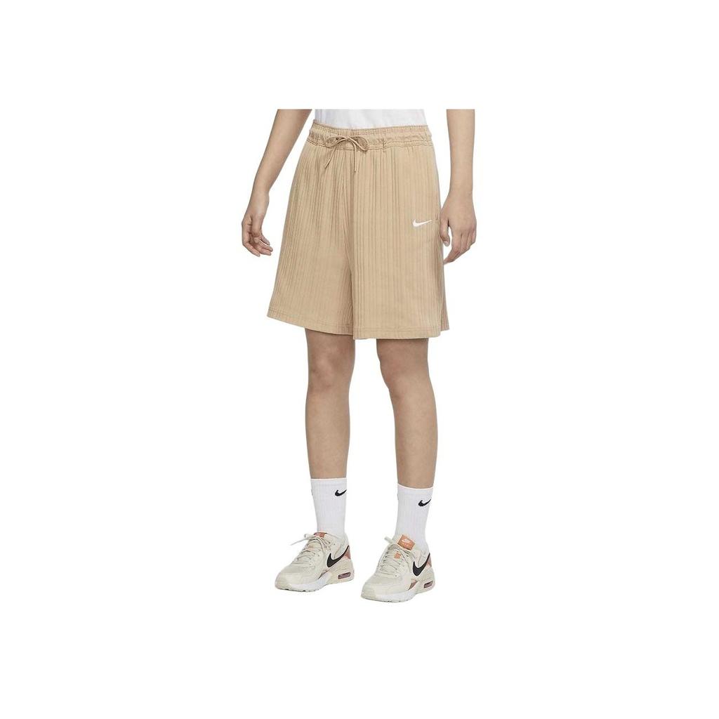 Nike Logo Print Ribbed Loose Fit Five-Point Shorts Women shorts Light-Yellow White DM6402-200