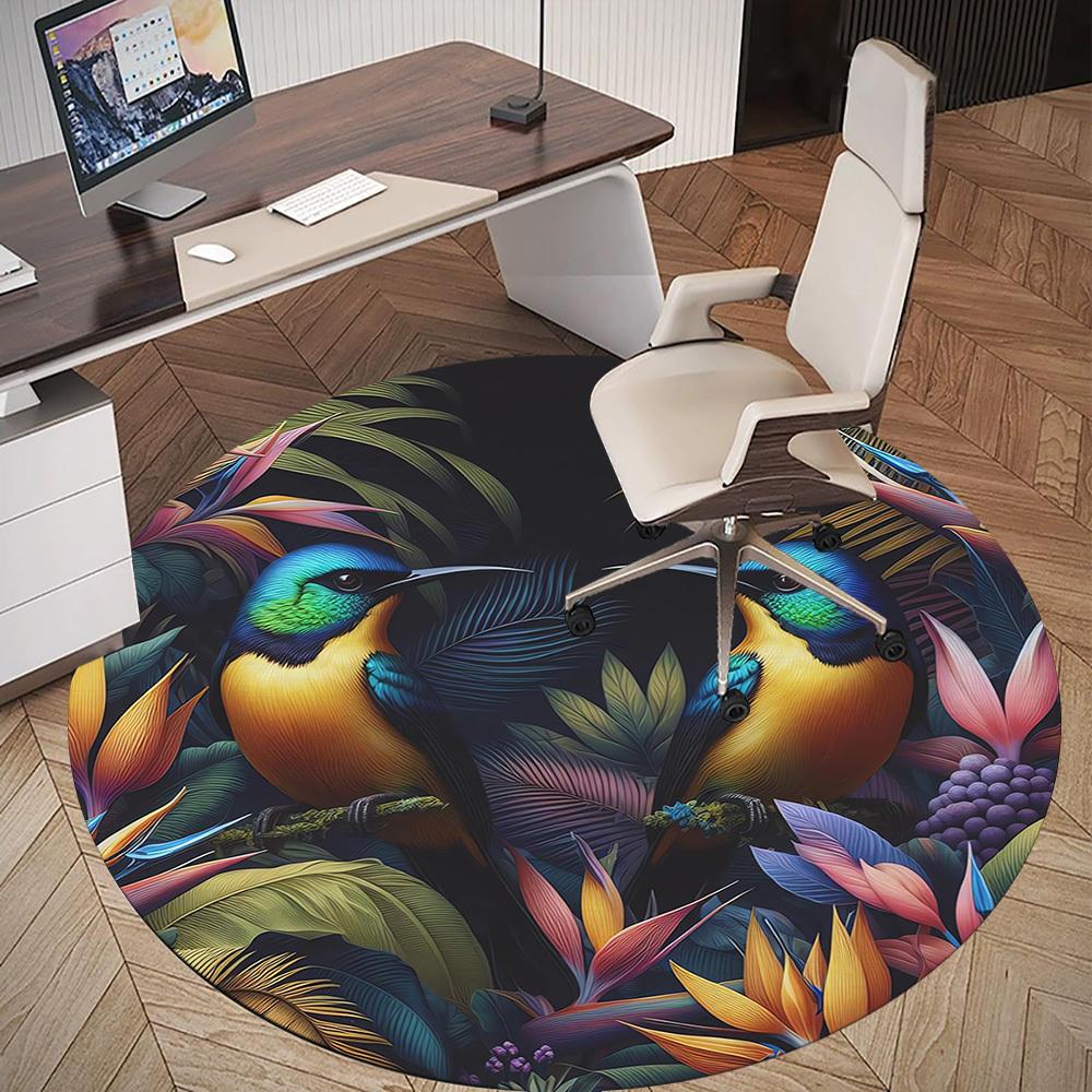 1pc Birds Flowers Round Chair Mat Area Rug - Non-Slip, Floor Mat for Office, Bedroom, and Indoor Decor C1118184