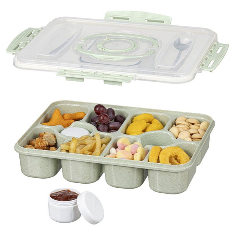 AB34-Snackle Box With Lid Handle Divided Serving Tray For Charcuterie Board Fruit Candy Veggies For Travel Picnic