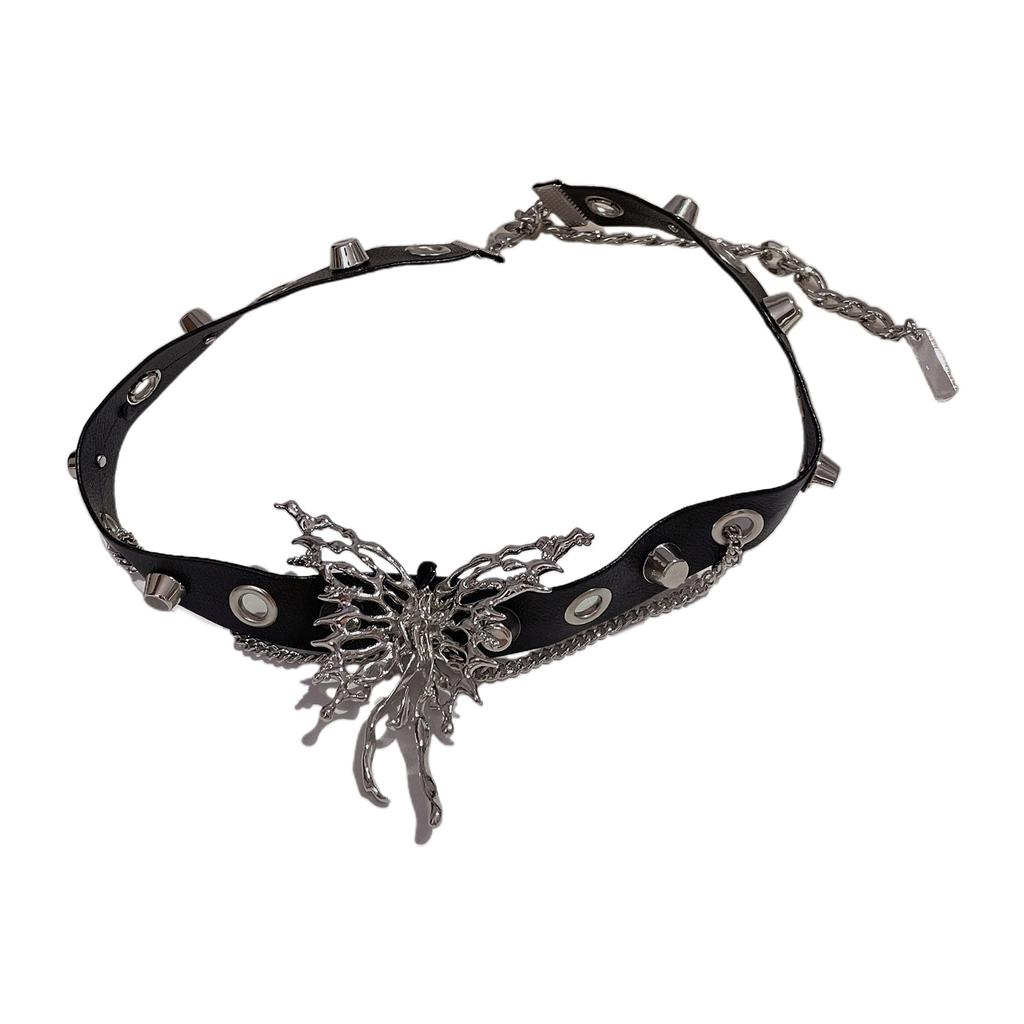 Adjustable PU Leather Collar Necklace Fashion Butterfly Neck Chain Punk Necklace Choker Rock Jewelry for Women Girls