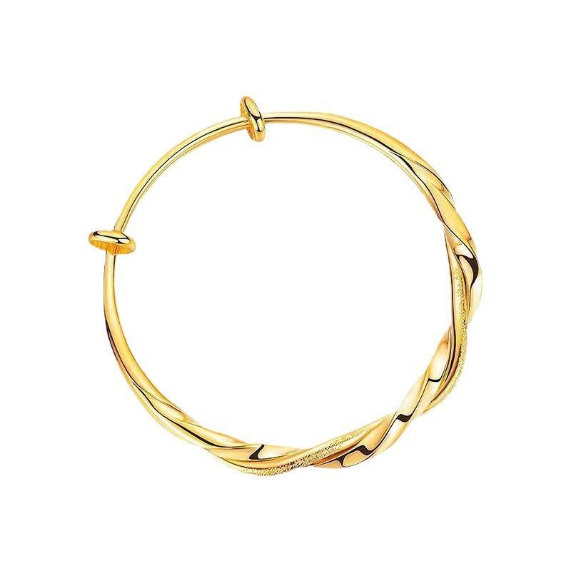 Gold Two-Tone Matte And Shiny Twisted Mobius Open Cuff Bracelet For Women