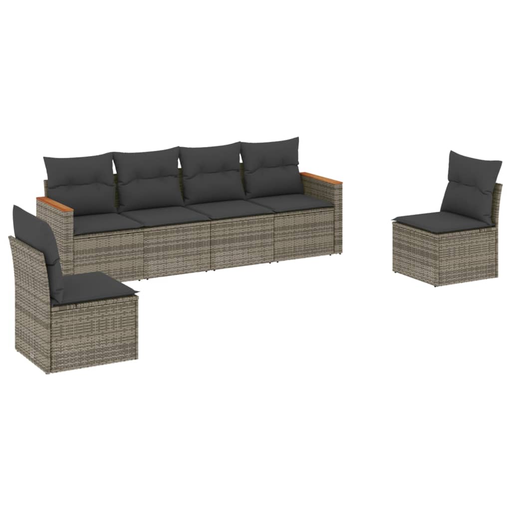 Vidaxl 6-Cz. Garden Furniture Set With Cushions, Grey, Poly Rattan