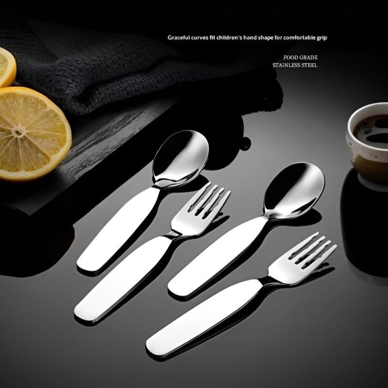 Compact Stainless Spoon And Fork Set For Kids Short Handles Ideas For Snacks Sweets Baby Supplementary Food Spoon